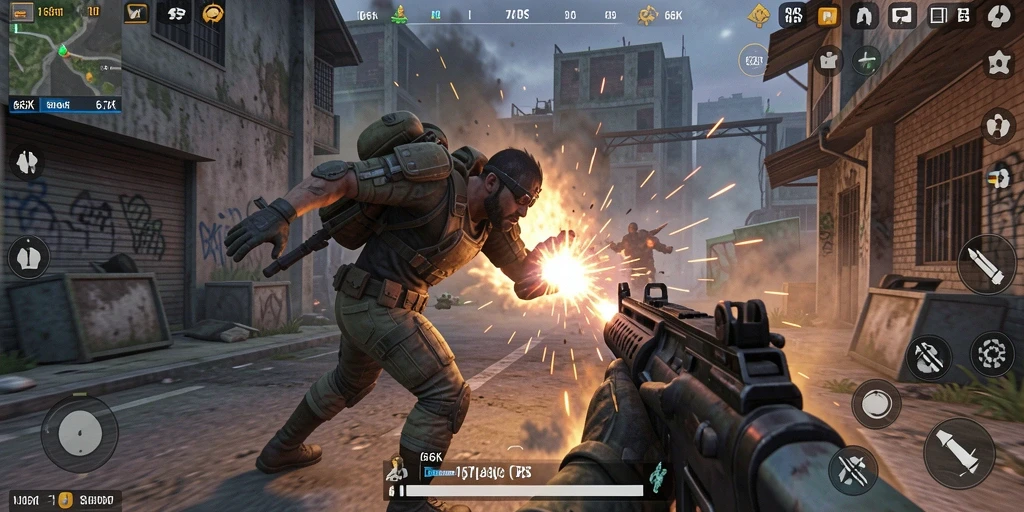 Tampilan gameplay menegangkan di dalam <strong>66K</strong> dengan aksi tembak-menembak yang intens.