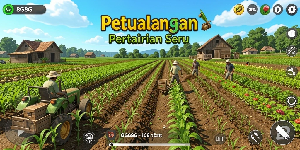 Tangkapan layar dari gameplay Farming di 8G8G yang menampilkan ladang yang subur.