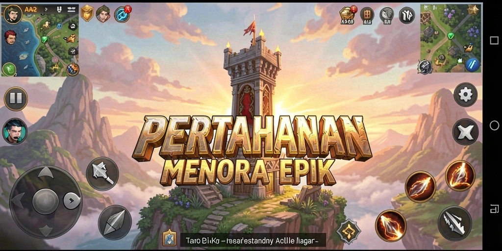 Tangkapan layar gameplay AA62 menunjukkan pertahanan menara melawan gelombang musuh.
