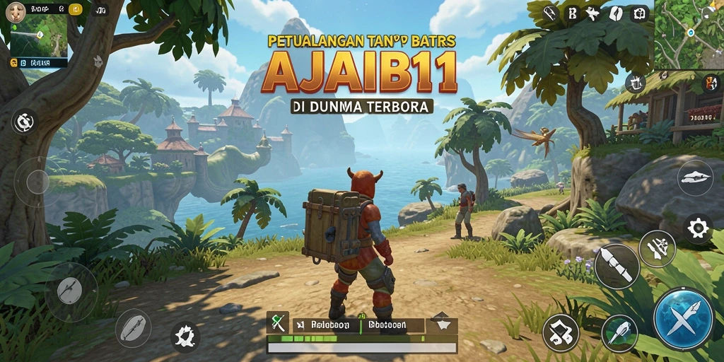 Screenshot menunjukkan pemain menjelajahi dunia terbuka dengan karakter unik.