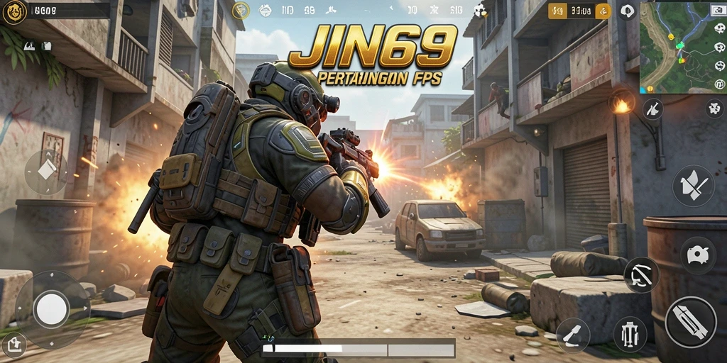 Screenshot gameplay JIN69 dengan aksi menarik dalam pertempuran FPS.
