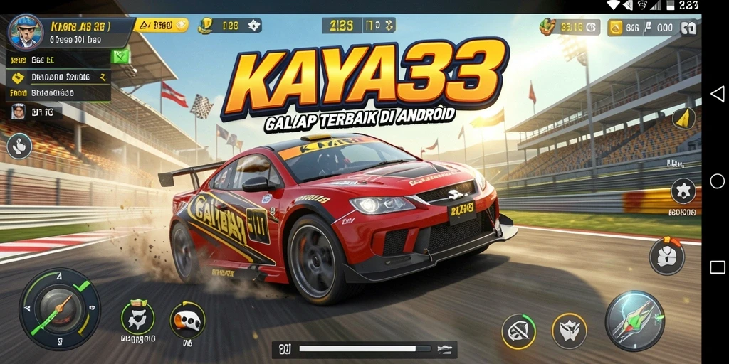 Screenshot gameplay KAYA33 menampilkan balapan mendebarkan di lintasan malam.