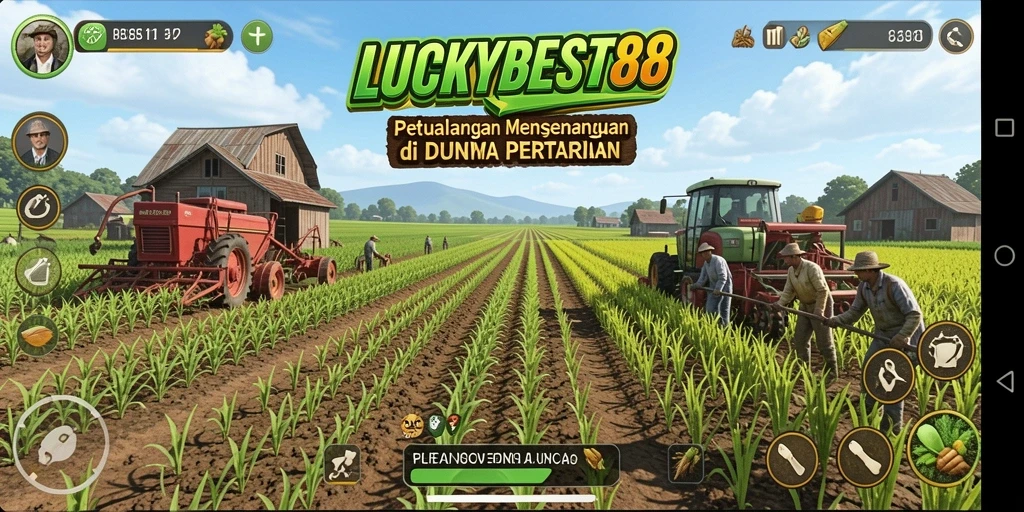Screenshot gameplay LUCKYBEST88 menunjukkan petualangan seru di dunia pertanian.
