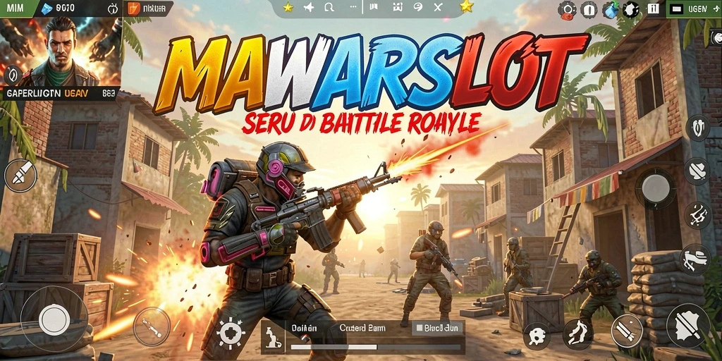 Screenshot utama MAWARSLOT menampilkan aksi intens Battle Royale.