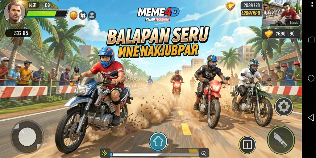Tampilan gameplay balapan yang seru dan menantang di MEME4D.