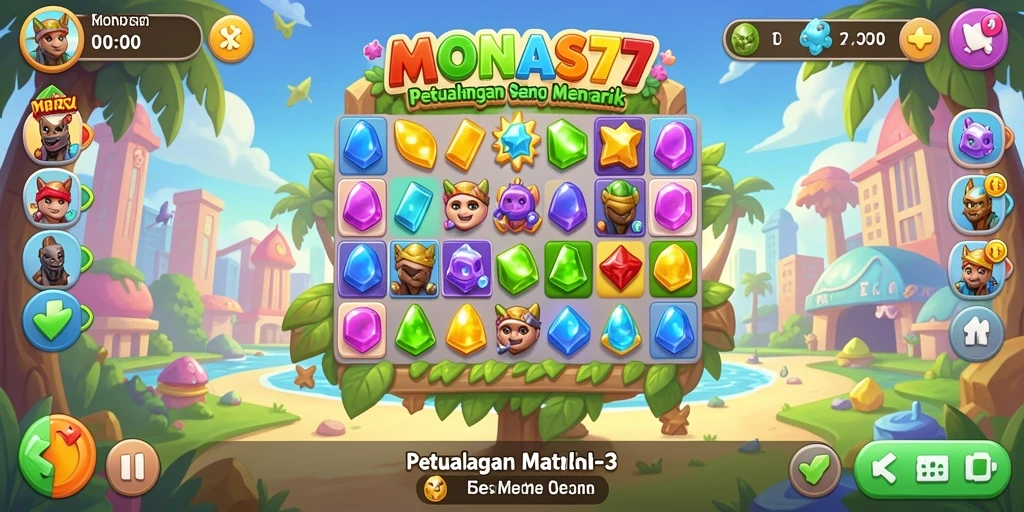 Gameplay seru MONAS77 dengan grafis menawan dan tantangan Match-3.