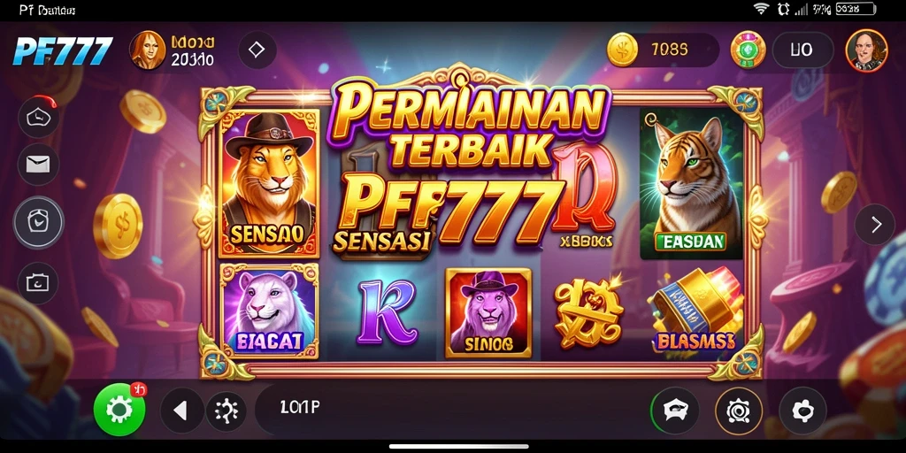 Screenshot PF777 memperlihatkan tampilan gameplay slot yang menarik dan berwarna-warni.
