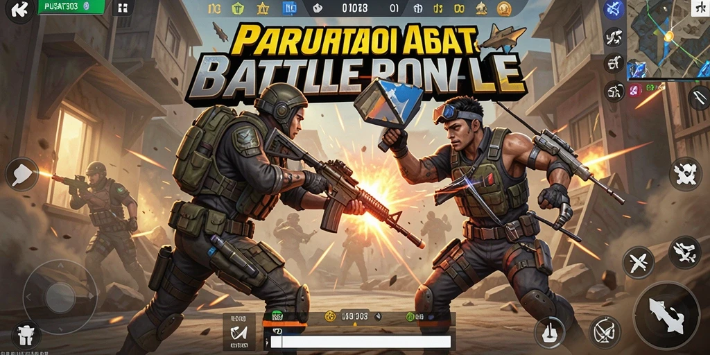 Tampilan gameplay PUSAT303 dengan aksi Battle Royale yang mendebarkan.