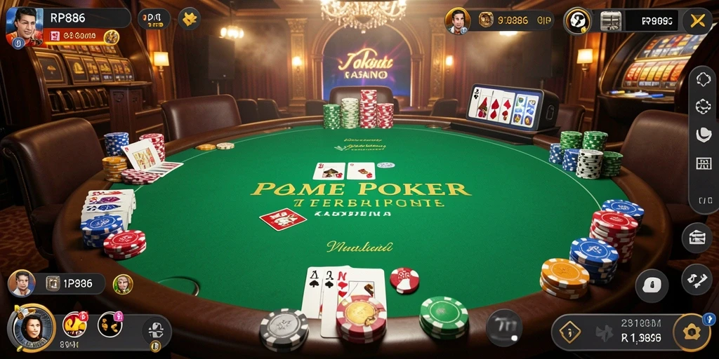 Tangkapan layar utama RP886 menampilkan momen seru saat bermain Poker.
