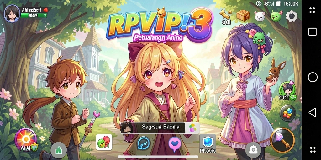 Screenshot gameplay RPVIP3 yang menampilkan karakter anime.
