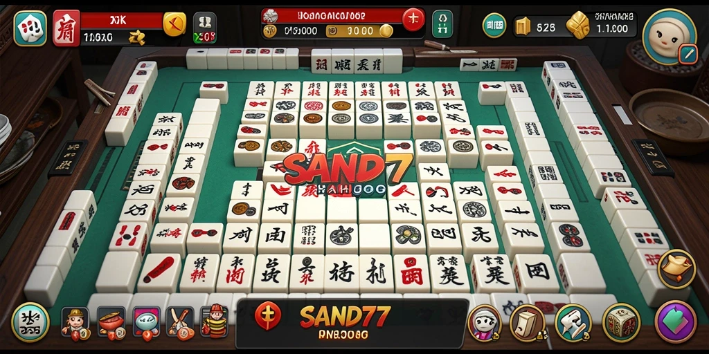 Screenshot dari gameplay SAND77 menampilkan suasana permainan Mahjong yang menantang.