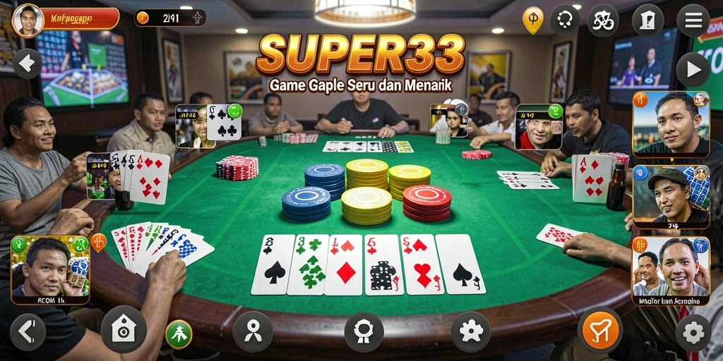 Screenshot SUPER33 menampilkan gameplay Gaple yang seru dan dinamis.