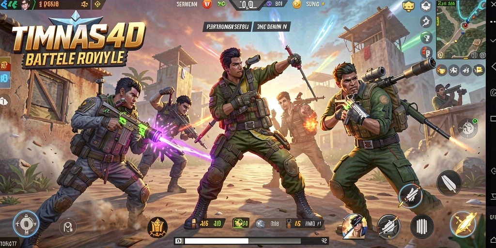 Screenshot gameplay TIMNAS4D menunjukkan aksi seru di arena Battle Royale.