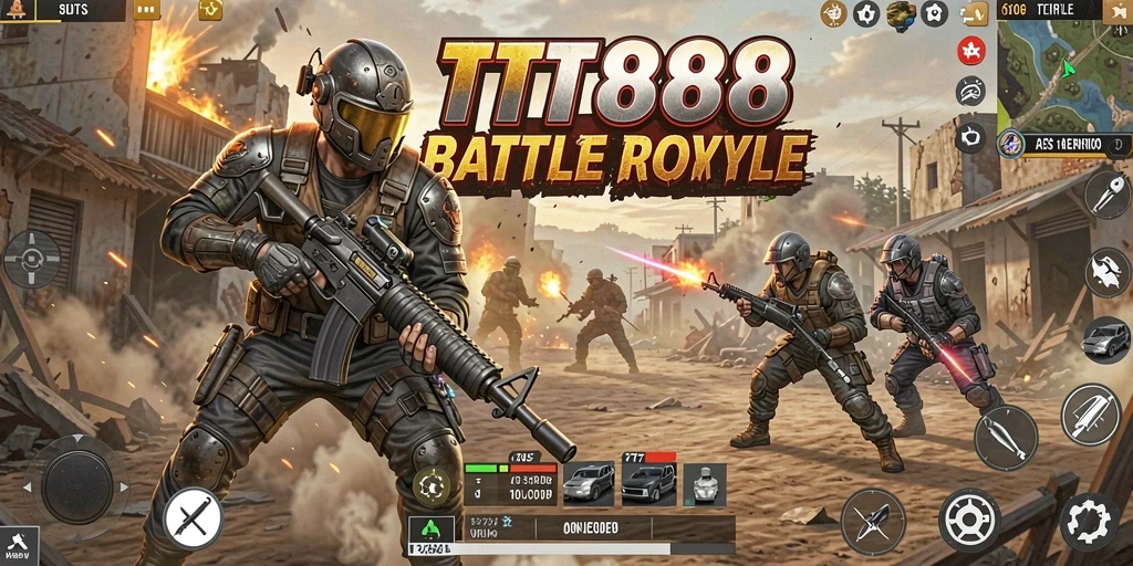 Screenshot gameplay TTT888 menampilkan aksi pertempuran seru dalam Battle Royale.