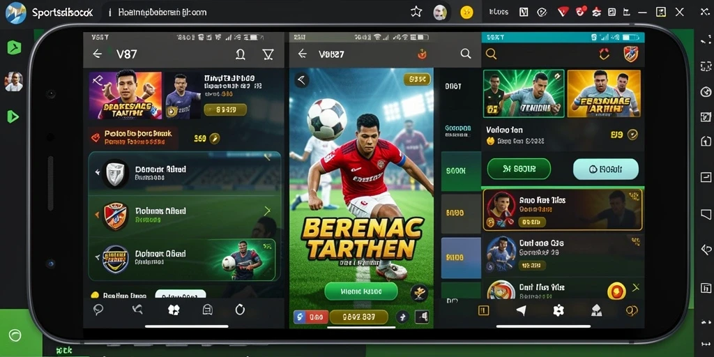Screenshot V87 menunjukkan antarmuka pengguna yang menarik untuk taruhan olahraga.